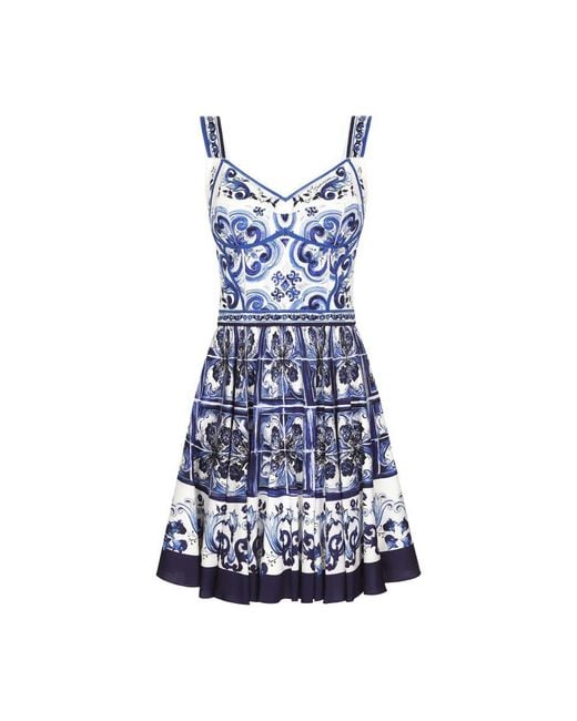 Dolce & Gabbana Blue Short Majolica Print Dress