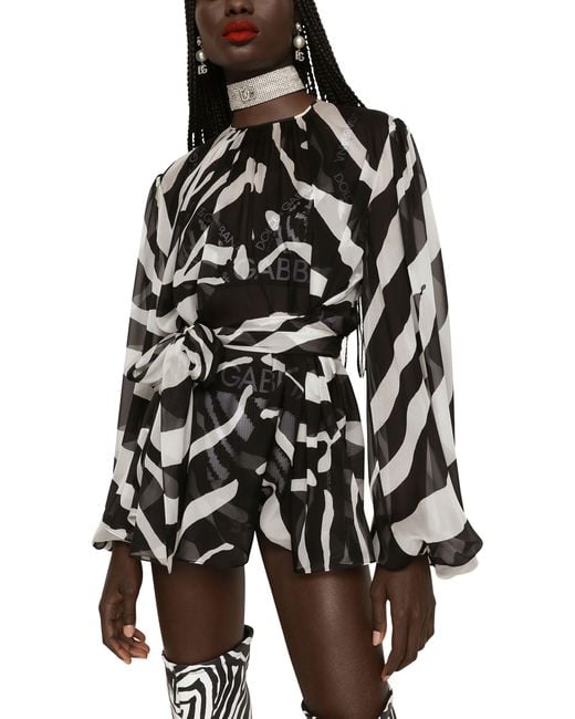Dolce & Gabbana Black Zebra-Print Chiffon Blouse