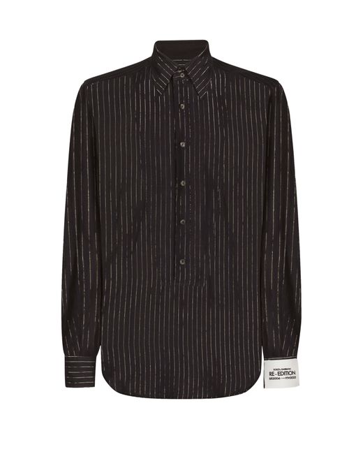 Dolce & Gabbana Black Pinstripe Cotton Muslin Shirt for men