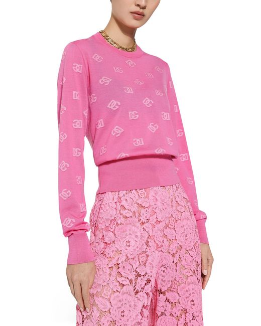 Dolce & Gabbana Pink Jacquard-Pullover aus Wolle und Seide