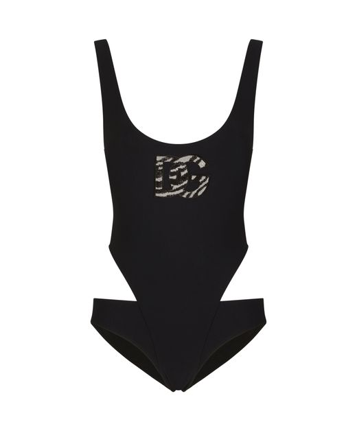 Dolce & Gabbana Black Dg-logo Cut-out Swimsuit