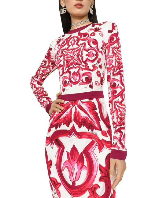 Dolce & Gabbana Red Midikleid aus einem Seidengemisch