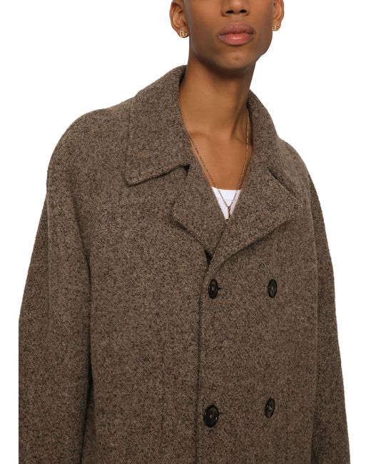 Manteau croisé en laine et alpaga chiné Dolce & Gabbana pour homme en coloris Brown