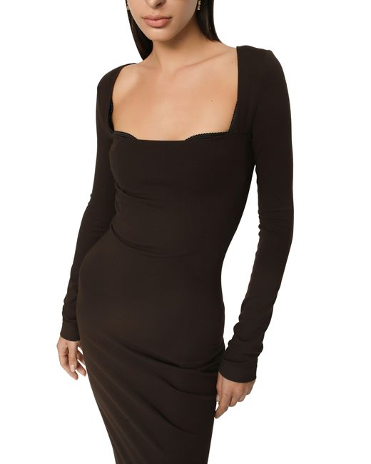 Dolce & Gabbana Brown Technical Jersey Calf-length Dress