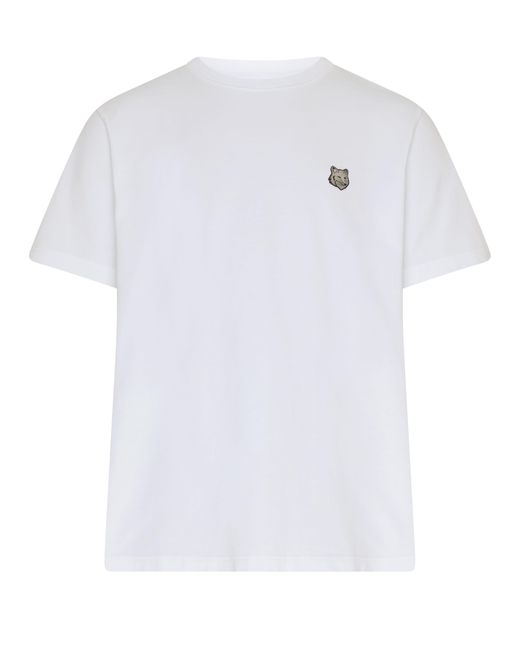 Maison Kitsuné White Short-Sleeved T-Shirt With Bold Fox Head Logo for men