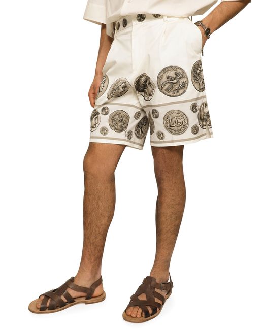 Dolce & Gabbana Natural Drill Stretch Bermuda Shorts With Coin Print for men