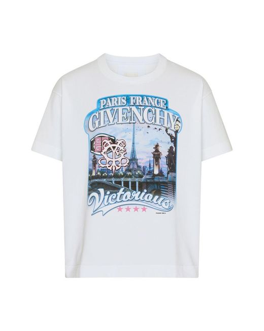 Givenchy Blue Box-Cut Printed T-Shirt for men