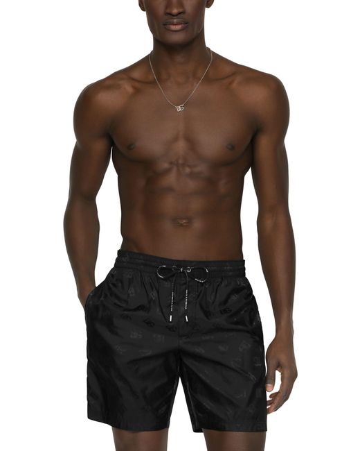 Dolce & Gabbana Black Dg Monogram-print Swim Shorts for men