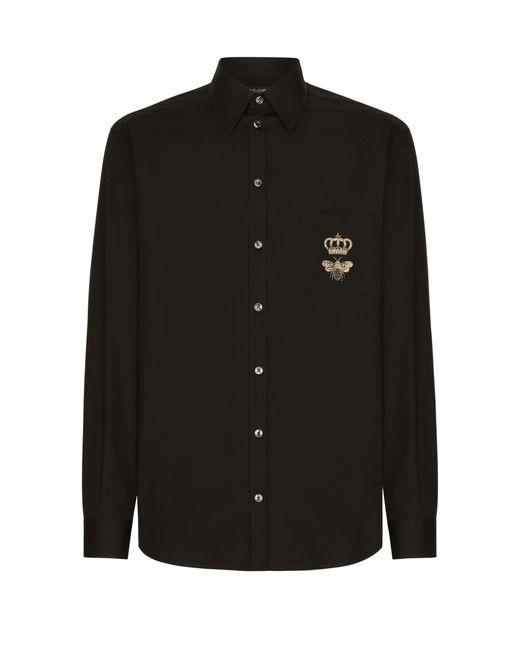 Dolce & Gabbana Black Cotton Martini Shirt With Embroidery for men