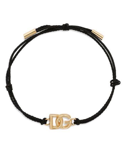 Dolce & Gabbana Black Cord Bracelet With Small Logo for men