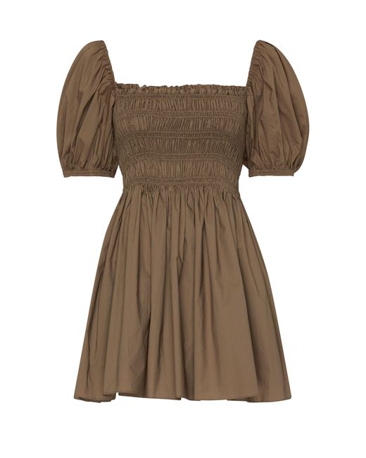 Matteau Brown Shirred Mini Dress Short-Sleeved