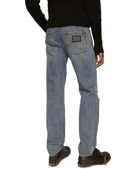 Dolce & Gabbana Blue Washed Denim Jeans With Rips for men