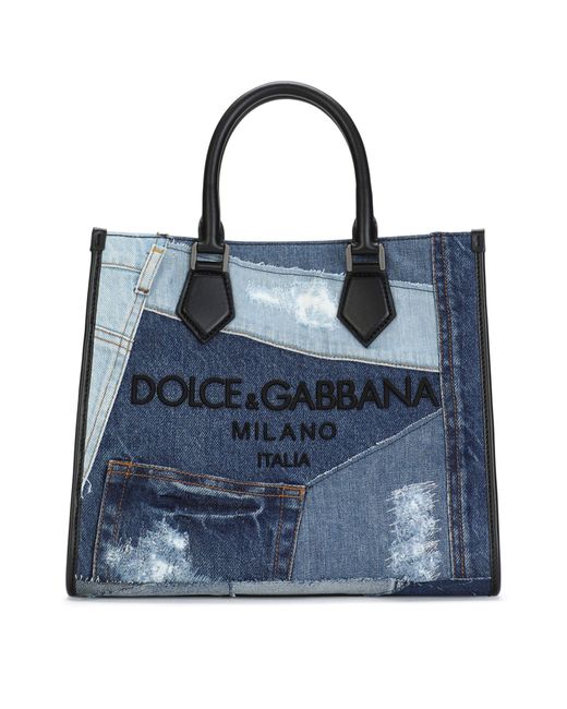 Sac de shopping Edge en patchwork de denim avec logo Dolce & Gabbana pour homme en coloris Blue