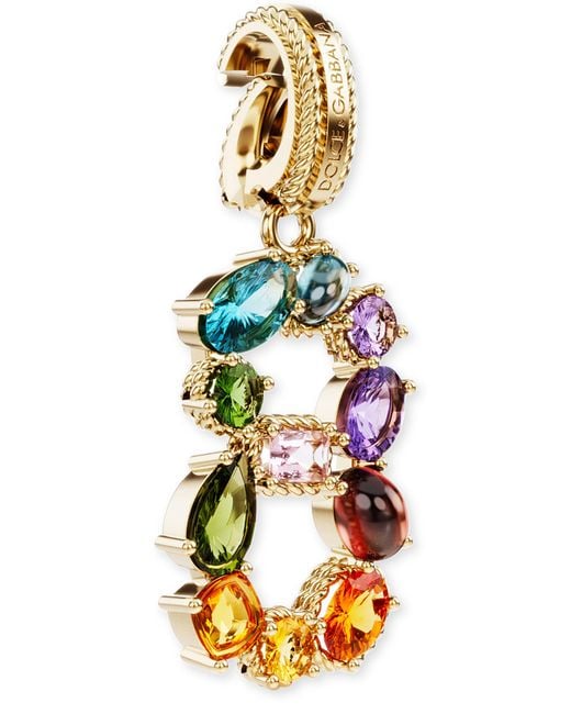 Dolce & Gabbana Metallic 18 Kt Yellow Gold Rainbow Pendant With Multicolor Finegemstones Representing Number 8
