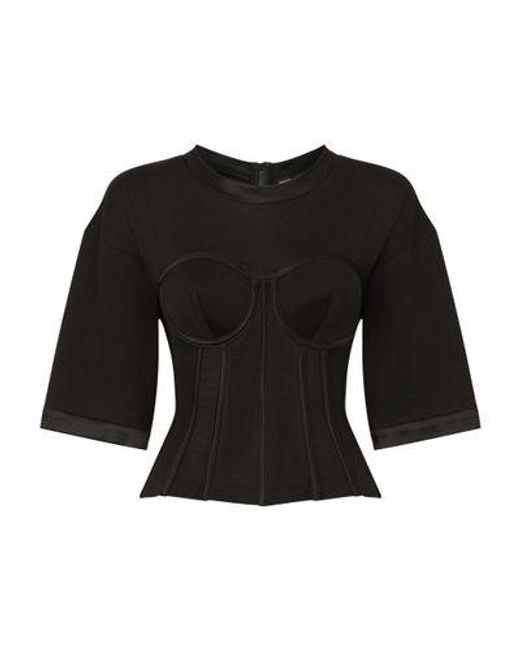 Dolce & Gabbana Black T-Shirt With Satin Bustier Details