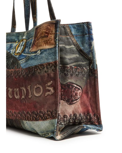 Acne Black Trompe-L'Oeil Print Denim Effect Tote Bag