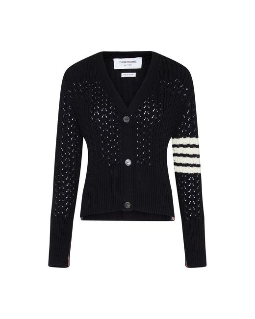 Thom Browne Black Pointelle Knitted Cardigan