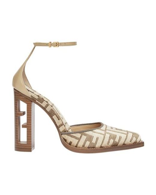 Fendi Natural Beige, High-heeled Ff Chenille Court Shoes