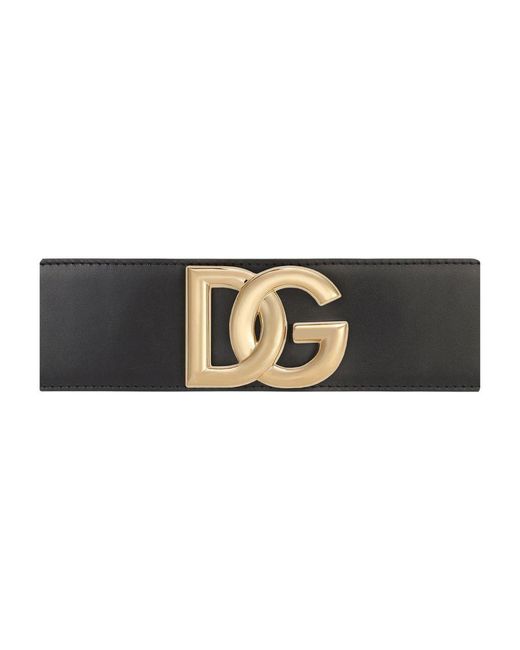 Dolce & Gabbana Black Stretch Band And Lux Leather Belt With Dg Logo