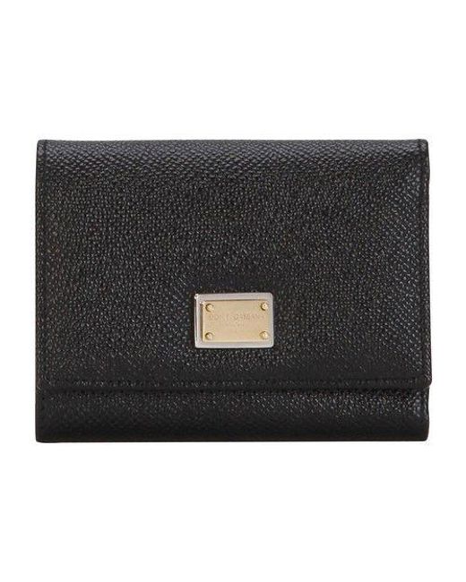 Dolce & Gabbana Dauphine Calfskin Wallet With Branded Tag in Black 