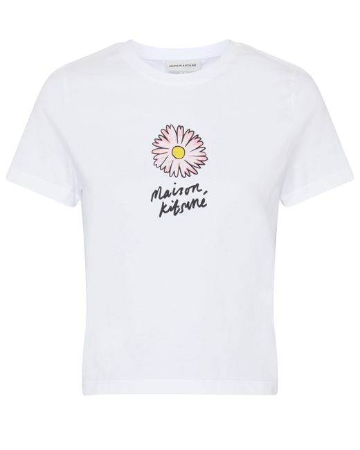 Maison Kitsuné White Kurzärmeliges T-Shirt Floating Flower