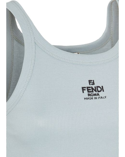 Fendi Blue Slim-Fit Sleeveless Top
