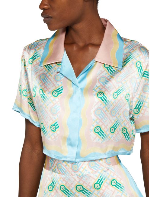 Casablancabrand Blue Cuban Collar Short Sleeved Shirt