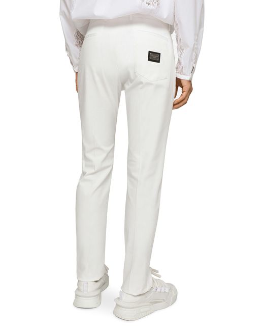 Dolce & Gabbana White Stretch Cotton Pants With Branded Tag for men