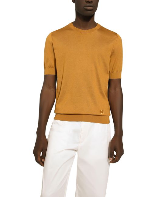 Dolce & Gabbana Yellow Silk Round-Neck Sweater for men