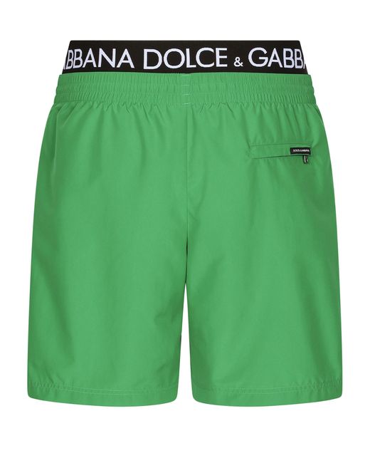 Dolce & Gabbana Green Mid-Length Swim Trunks With Logo Band for men