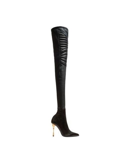 Balmain Black Moneta Leather Thigh-high Boots