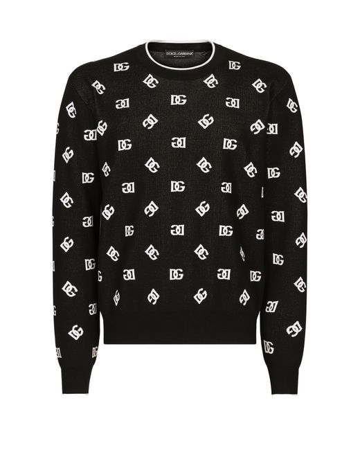 Dolce & Gabbana Black Wool And Silk Jacquard Sweater for men