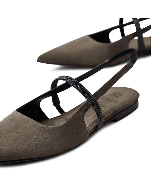 Brunello Cucinelli Brown Open Flat Suede Shoes