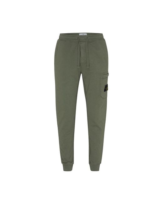 Stone Island Green Fleece Pants With Logo Patch for men
