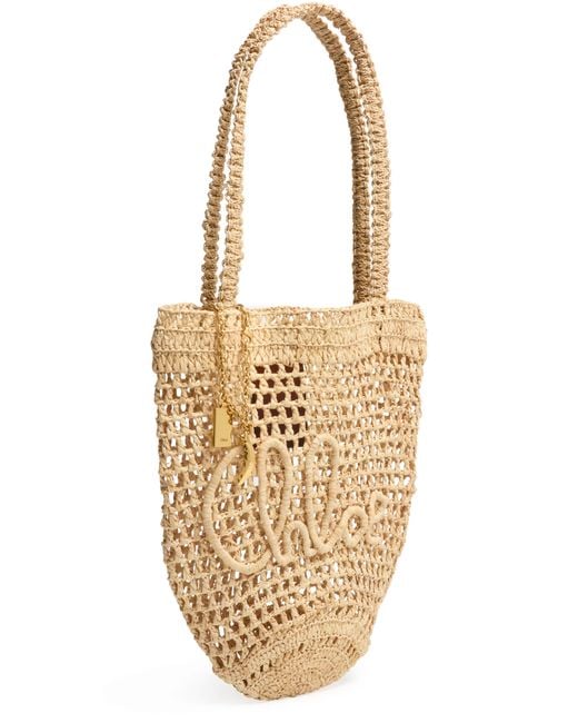 Chloé Metallic Summer Banana Small Raffia Tote Bag