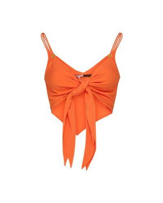 Loewe Orange + Paula's Ibiza Cropped Tie-detailed Embellished Jersey Top