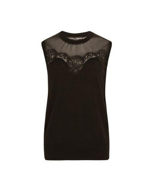 Dolce & Gabbana Black Cashmere And Silk Sweater With Lace