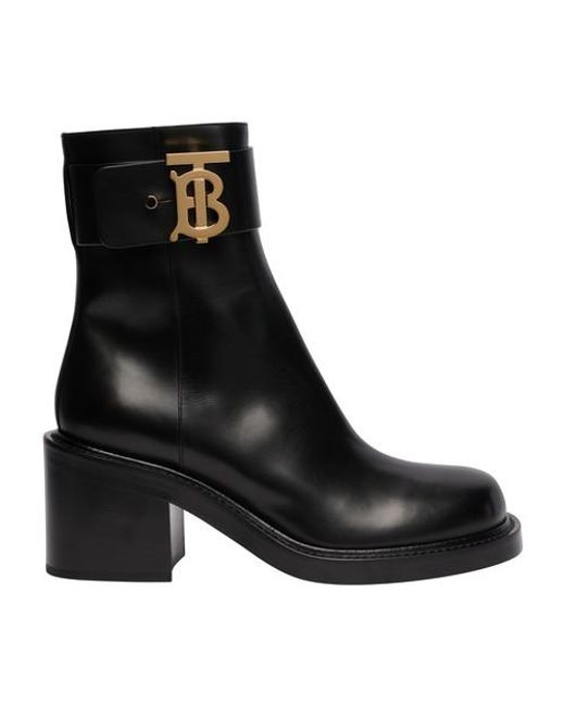 Burberry Black Monogram Motif Leather Block-heel Boots