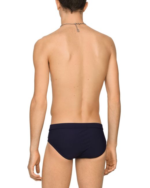 Dolce & Gabbana Blue Swim Briefs With High-Cut Leg And Branded Plate for men