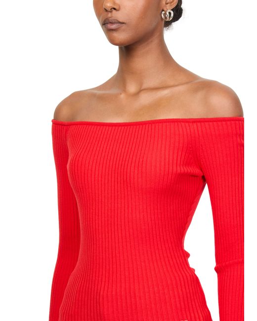Courreges Red Schulterfreies Rippstrick-Top