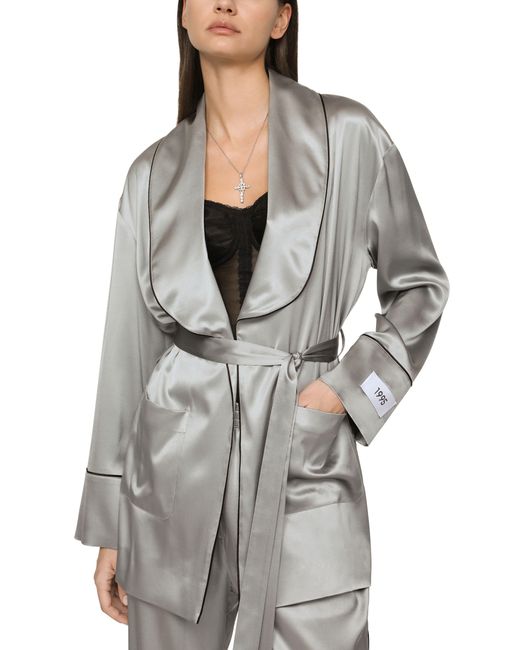 Dolce & Gabbana Gray Kim Dolce&gabbana Satin Pajama Shirt With Belt