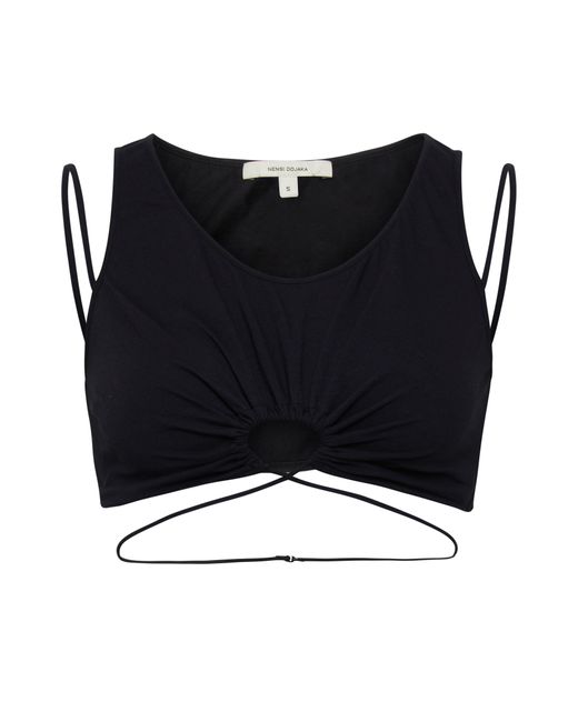 Nensi Dojaka Black Cropped Tank Top With Front Key Hole