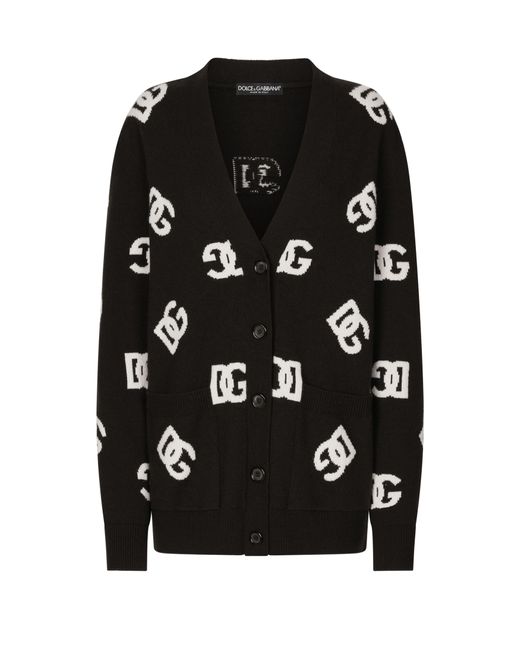 Dolce & Gabbana Black Wool Cardigan With Dg Inlay