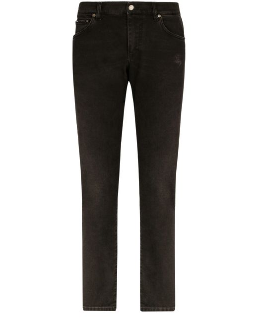Dolce & Gabbana Black Slim Fit Stretch Denim Jeans With Subtle Abrasions for men
