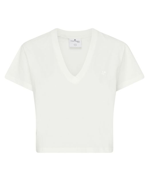 T-shirt court à col en V Courreges en coloris White