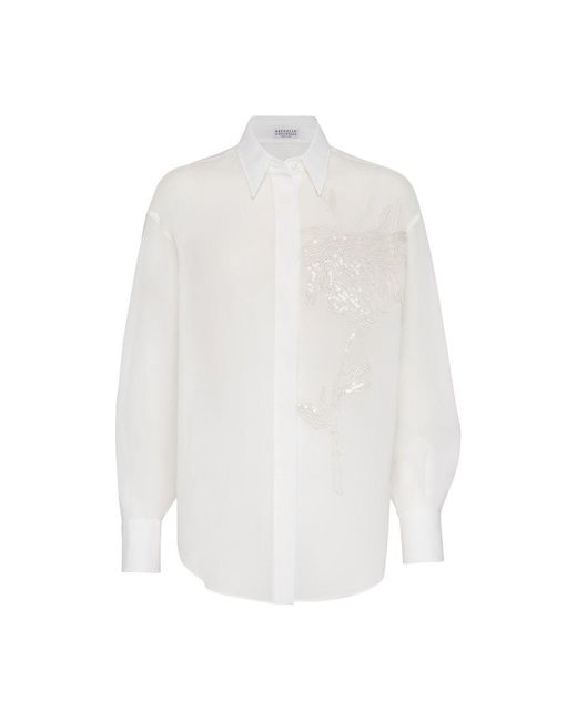 Brunello Cucinelli White Embroidered Shirt