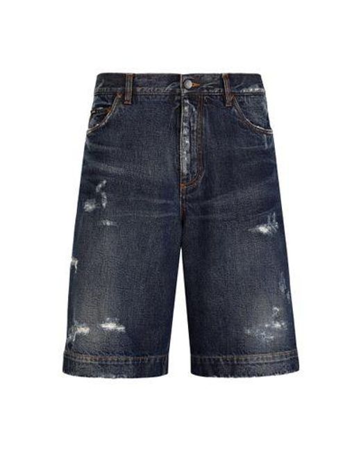 Dolce & Gabbana Blue Denim Shorts With Abrasions for men