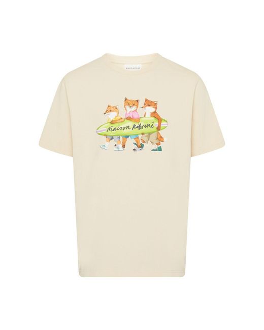 Maison Kitsuné Natural Surfing Foxes T-Shirt for men