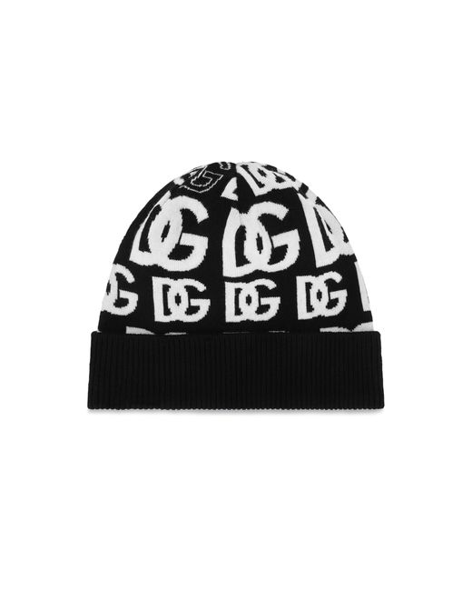 Dolce & Gabbana Black Cashmere Hat With All-Over Dg Logo