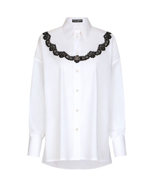 Dolce & Gabbana White Oversize Poplin Shirt With Lace Inserts
